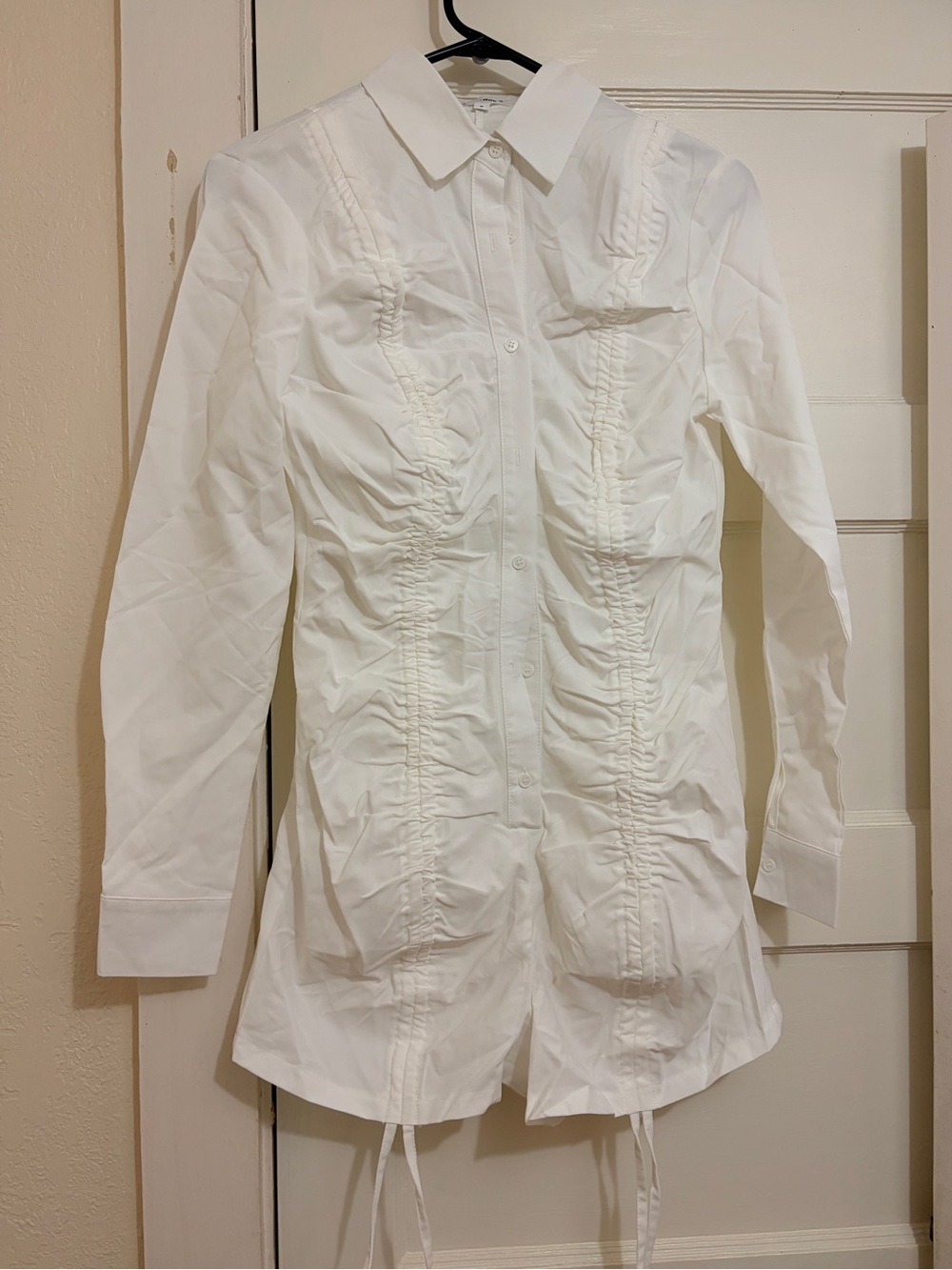 superdown White Ruched Button-Down Mini Shirt Dress